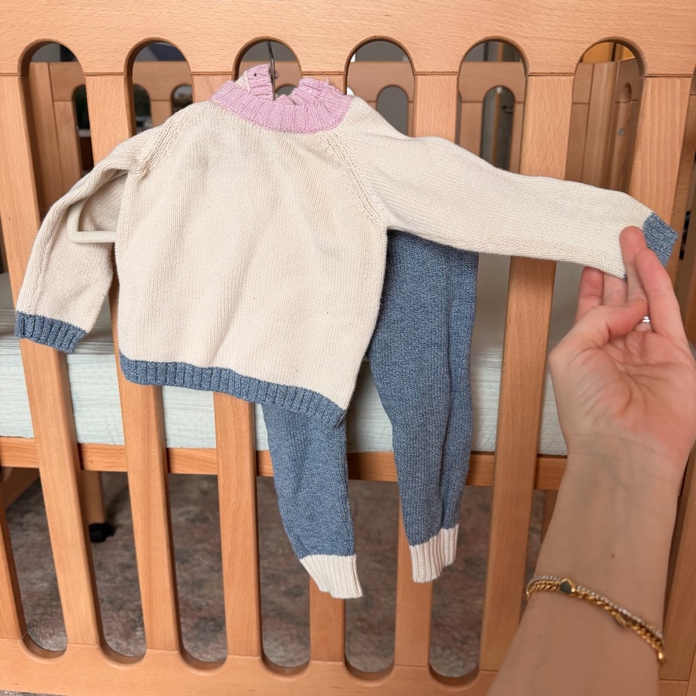 Cream and Blue Baby Sweater Set